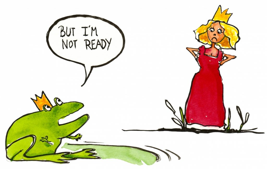 Frog in the pond saying I'm not ready to the princess illustration by Frits Ahlefeldt